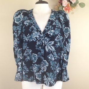 Veronica Beard Isa Floral-Print Button-Front Silk Blouse